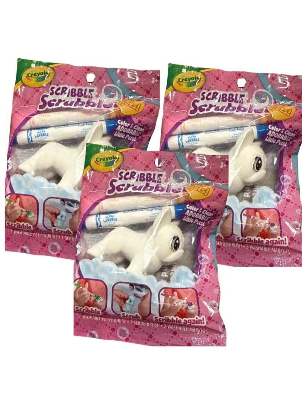Crayola Scribble Scrubbie Pets Wilbur Washable Marker Toy Set 3 Pack New